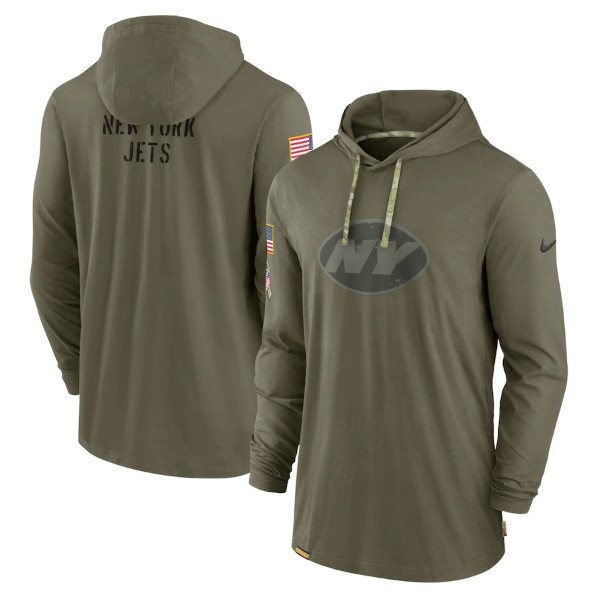 Men's New York Jets 2022 Olive Salute to Service Tonal Pullover Hoodie